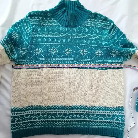 Vintage Fair Isle Fisherman Cable Knit Cotton Ramie Lambswool Sweater Medium - Picture 13 of 15